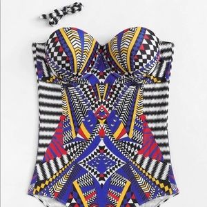 Mixed Print Bandeau One Piece Swimsuit